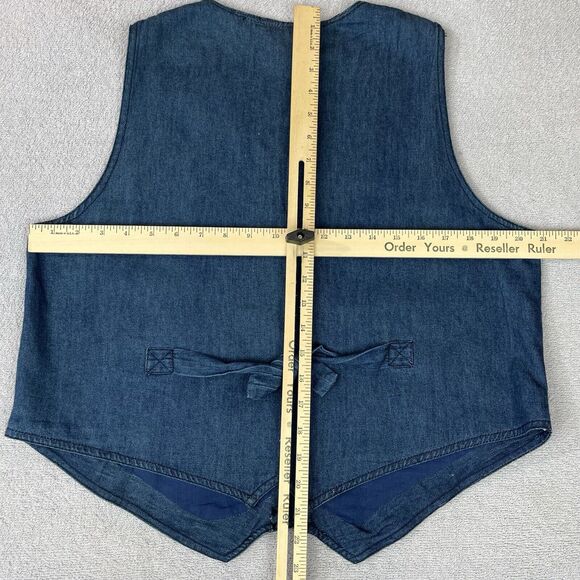 Carrie Allen Embroidered Western Vest Women's L Blue Denim  Boho Crochet Vtg - Picture 8 of 13